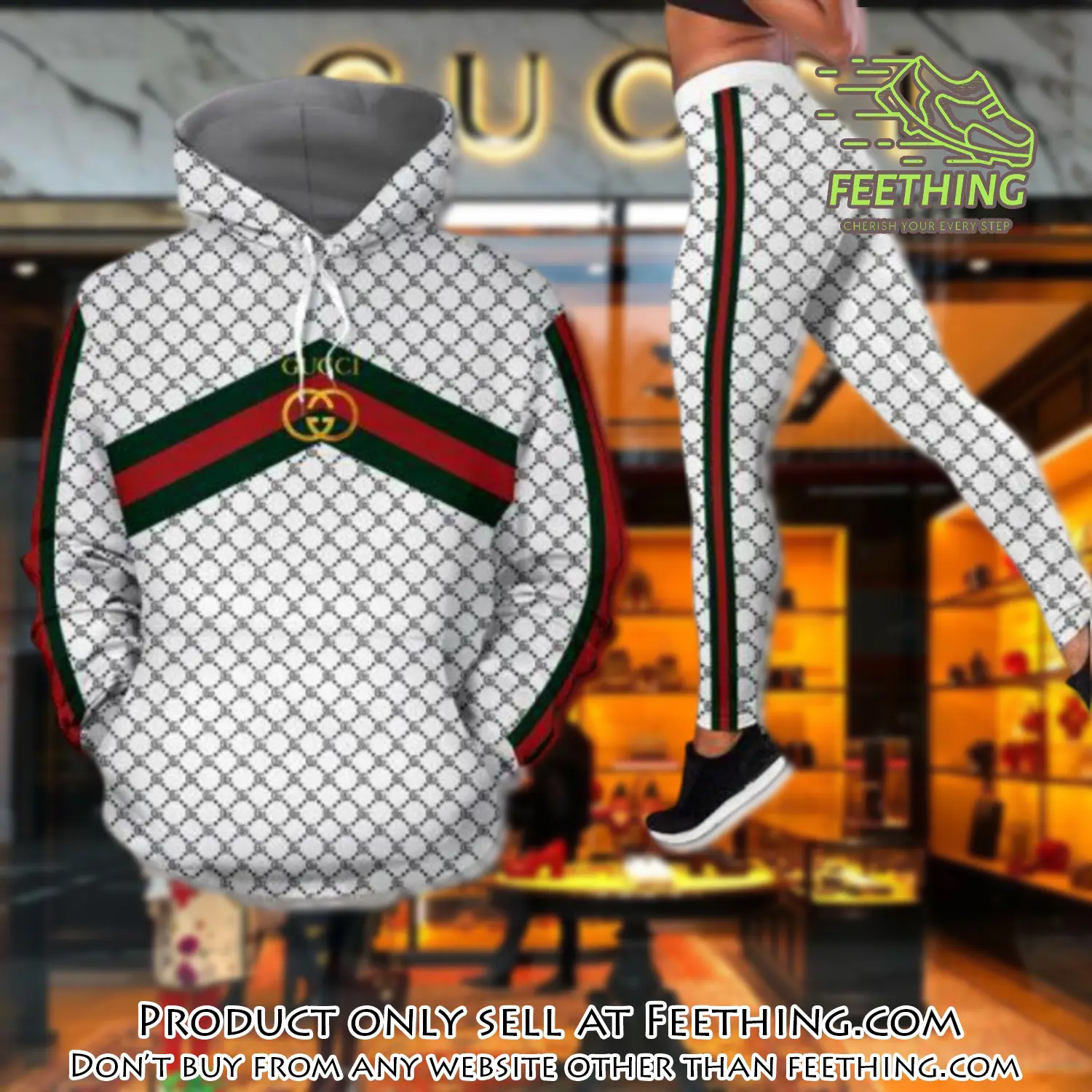 Gucci white hoodie legging set luxury for women ft4258596